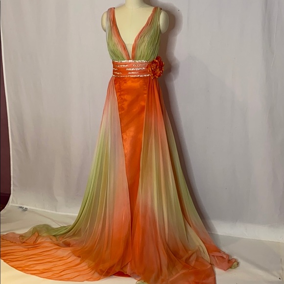 Orange and Green Ombré Gown - Picture 4 of 8